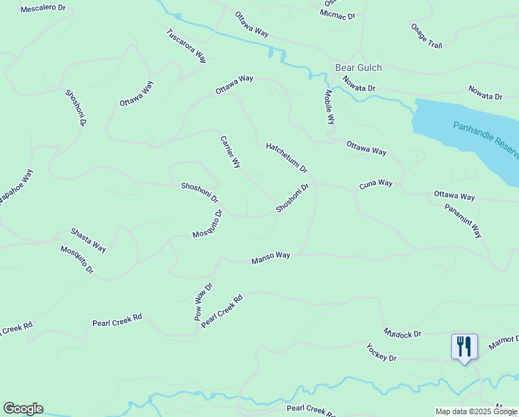 map of restaurants, bars, coffee shops, grocery stores, and more near 1386 Shoshoni Drive in Red Feather Lakes