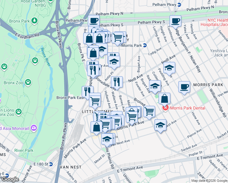 map of restaurants, bars, coffee shops, grocery stores, and more near 1981 Bronxdale Avenue in The Bronx