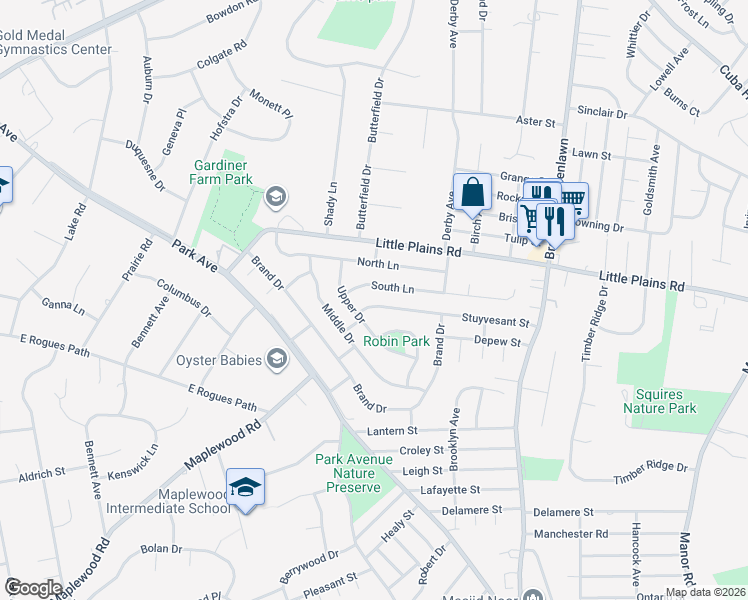 map of restaurants, bars, coffee shops, grocery stores, and more near 5 Stuyvesant Street in Huntington