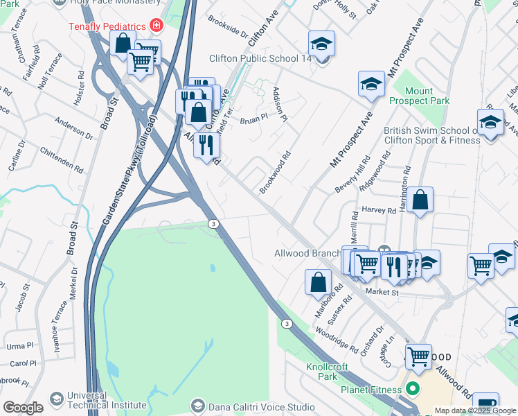 map of restaurants, bars, coffee shops, grocery stores, and more near in Clifton