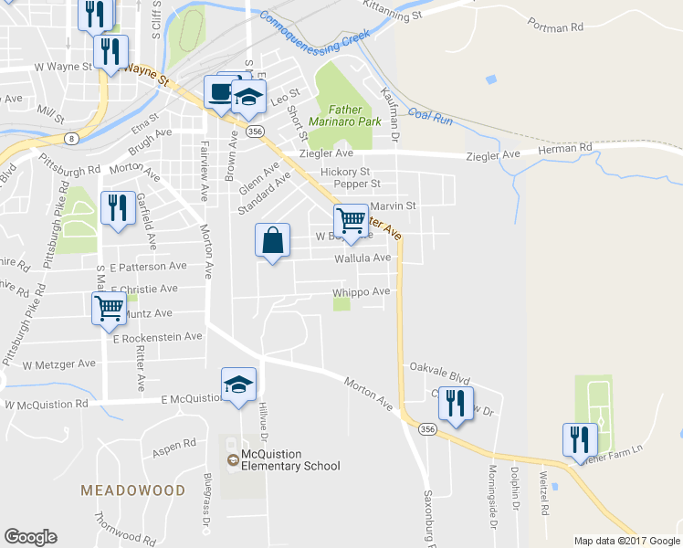 map of restaurants, bars, coffee shops, grocery stores, and more near 202 Wiltshire Avenue in Butler