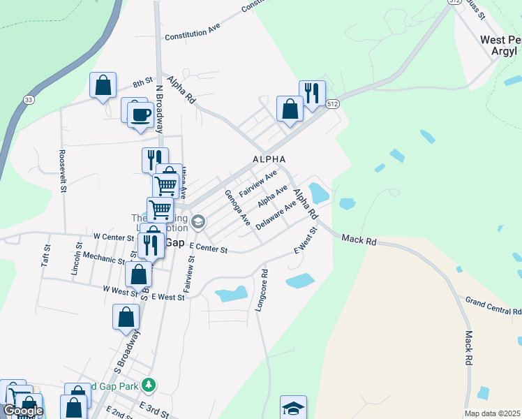 map of restaurants, bars, coffee shops, grocery stores, and more near 235 Alpha Avenue in Wind Gap