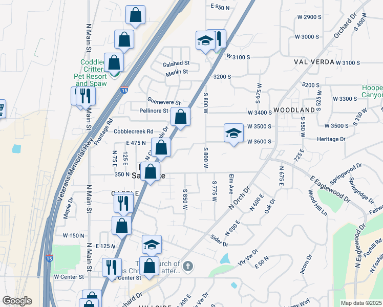 map of restaurants, bars, coffee shops, grocery stores, and more near 833 West 3600 South in Bountiful