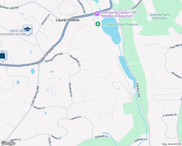 map of restaurants, bars, coffee shops, grocery stores, and more near 25 Cedarfield Road in Syosset