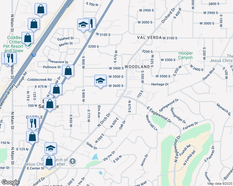 map of restaurants, bars, coffee shops, grocery stores, and more near 425 Orchard Drive in North Salt Lake