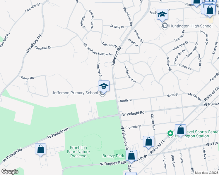 map of restaurants, bars, coffee shops, grocery stores, and more near 6 Edcris Lane in Huntington