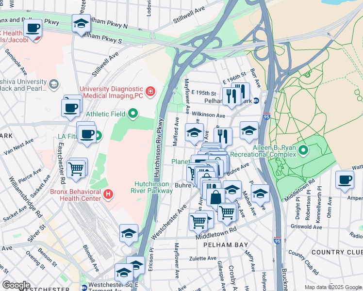 map of restaurants, bars, coffee shops, grocery stores, and more near 2824 Saint Theresa Avenue in Bronx