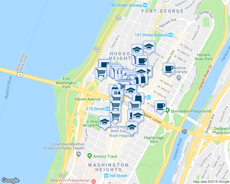 map of restaurants, bars, coffee shops, grocery stores, and more near in New York