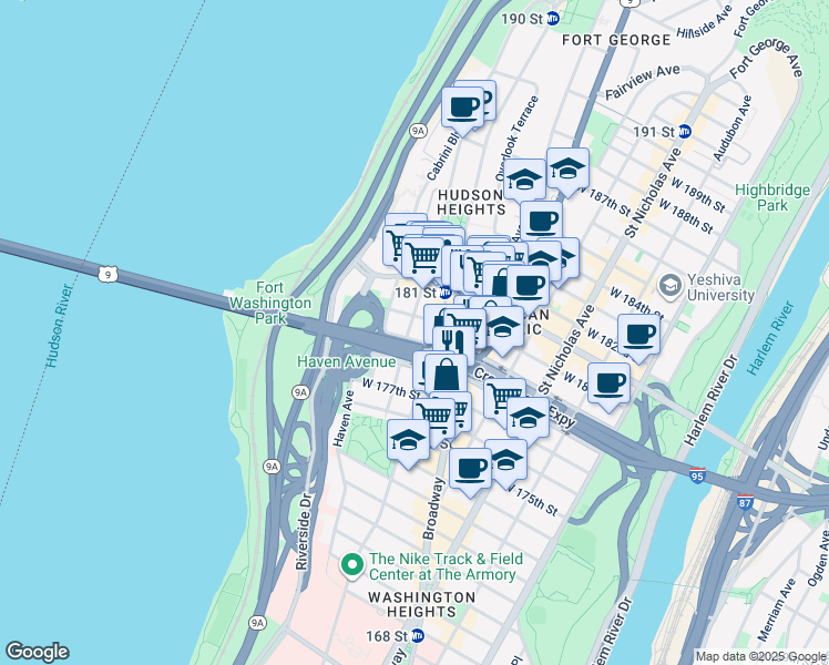 map of restaurants, bars, coffee shops, grocery stores, and more near in New York