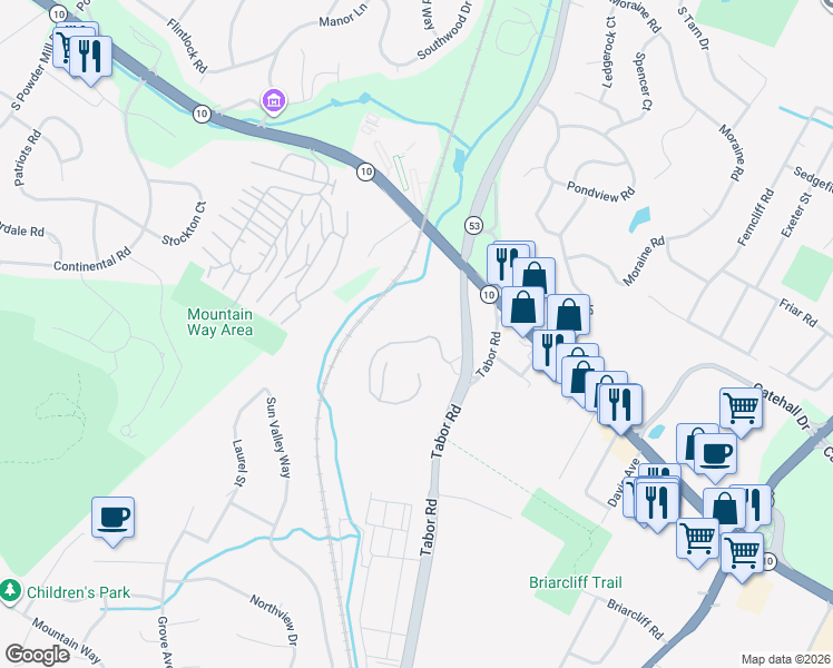 map of restaurants, bars, coffee shops, grocery stores, and more near 3 Foxwood Drive in Morris Plains