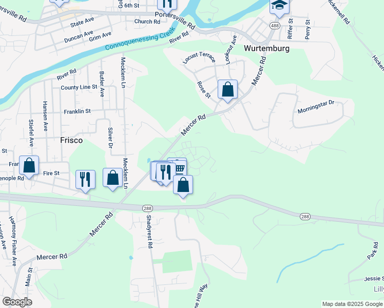 map of restaurants, bars, coffee shops, grocery stores, and more near 112 Clearwater Drive in Ellwood City
