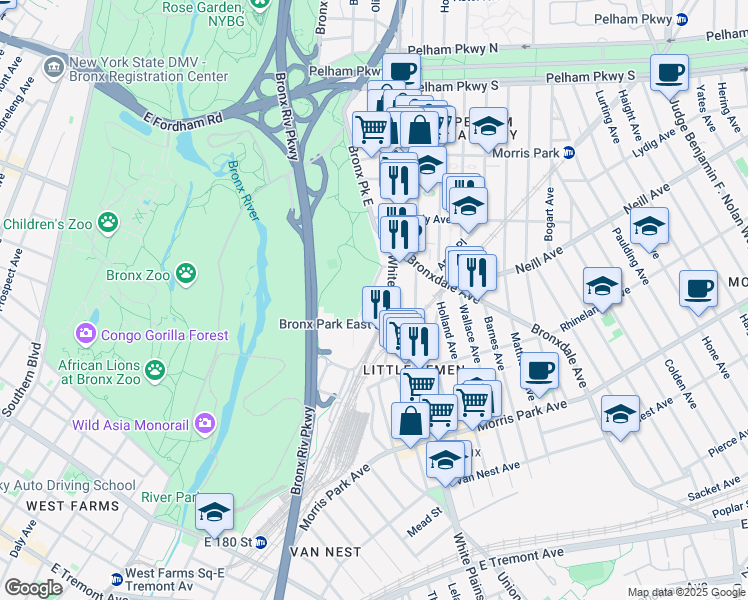 map of restaurants, bars, coffee shops, grocery stores, and more near 1954 Unionport Road in Bronx