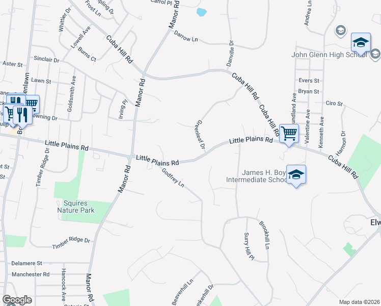 map of restaurants, bars, coffee shops, grocery stores, and more near 263 Little Plains Road in Huntington