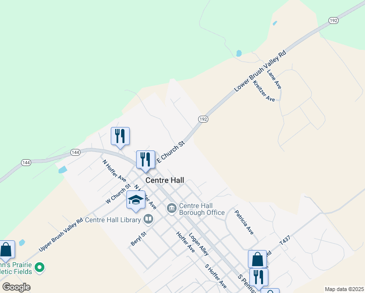 map of restaurants, bars, coffee shops, grocery stores, and more near 149 East Church Street in Centre Hall