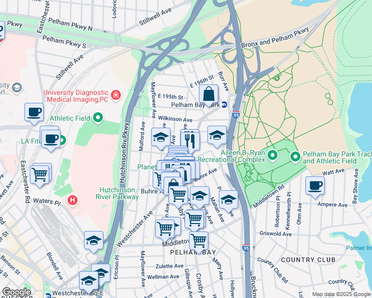 map of restaurants, bars, coffee shops, grocery stores, and more near 2917 Saint Theresa Avenue in Bronx