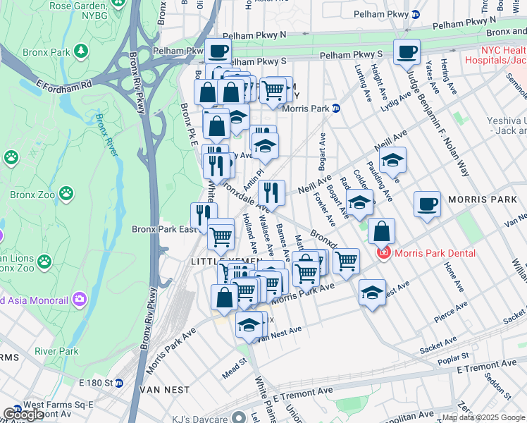 map of restaurants, bars, coffee shops, grocery stores, and more near 1981 Bronxdale Avenue in The Bronx