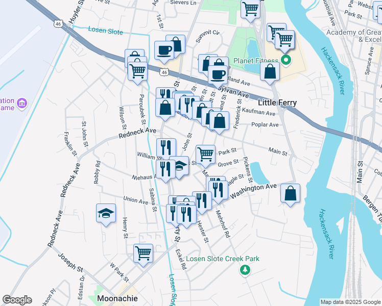 map of restaurants, bars, coffee shops, grocery stores, and more near 9 Joseph Street in Little Ferry