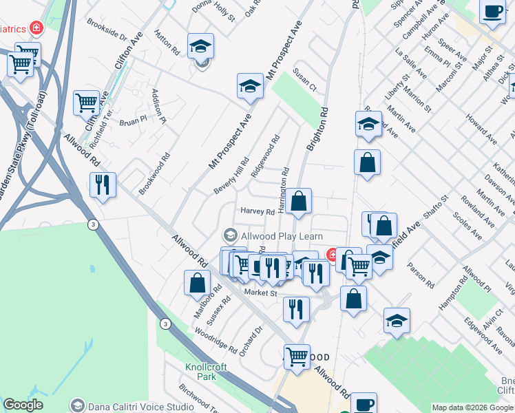 map of restaurants, bars, coffee shops, grocery stores, and more near 38 Harvey Road in Clifton