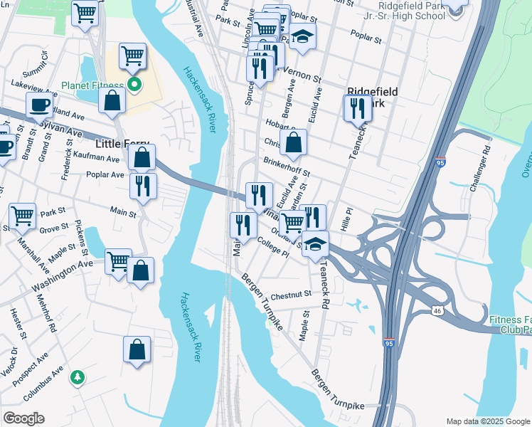 map of restaurants, bars, coffee shops, grocery stores, and more near 29 Winant Avenue in Ridgefield Park