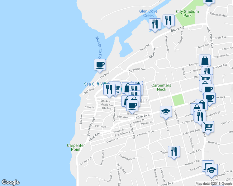 map of restaurants, bars, coffee shops, grocery stores, and more near 63-65 Summit Avenue in Sea Cliff