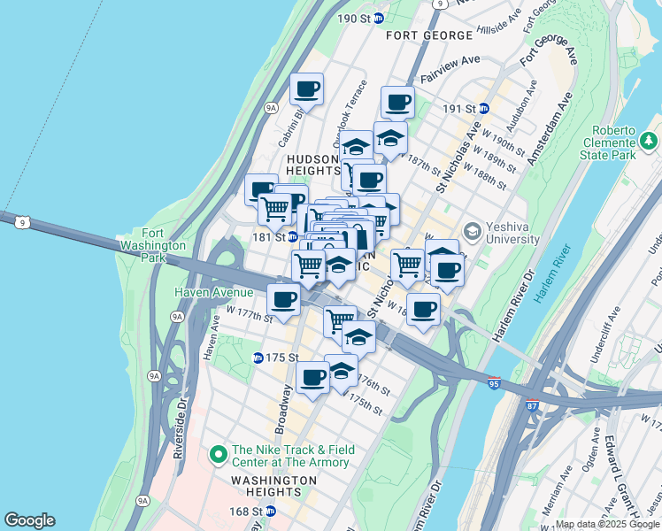 map of restaurants, bars, coffee shops, grocery stores, and more near in New York
