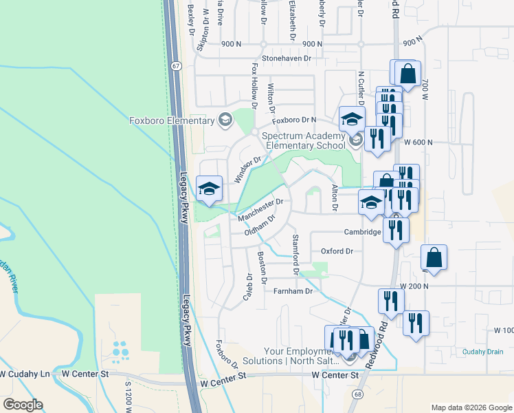 map of restaurants, bars, coffee shops, grocery stores, and more near 1048 Manchester Drive in North Salt Lake