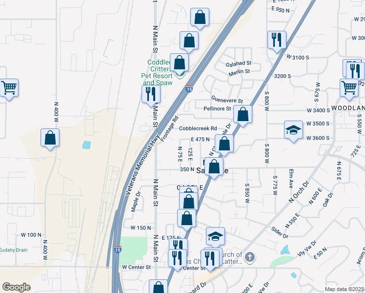 map of restaurants, bars, coffee shops, grocery stores, and more near 427 125 East in North Salt Lake