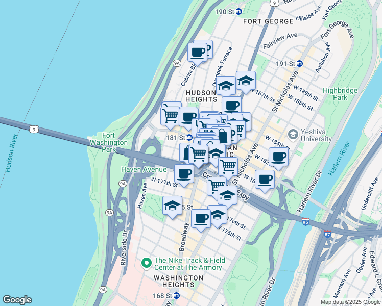 map of restaurants, bars, coffee shops, grocery stores, and more near in New York