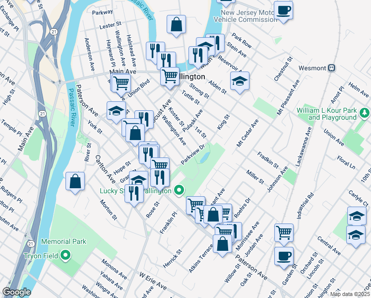 map of restaurants, bars, coffee shops, grocery stores, and more near 314 Wallington Avenue in Wallington