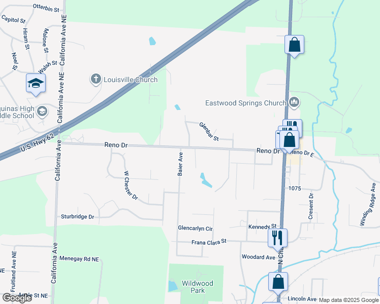 map of restaurants, bars, coffee shops, grocery stores, and more near 1304 Baier Avenue in Louisville