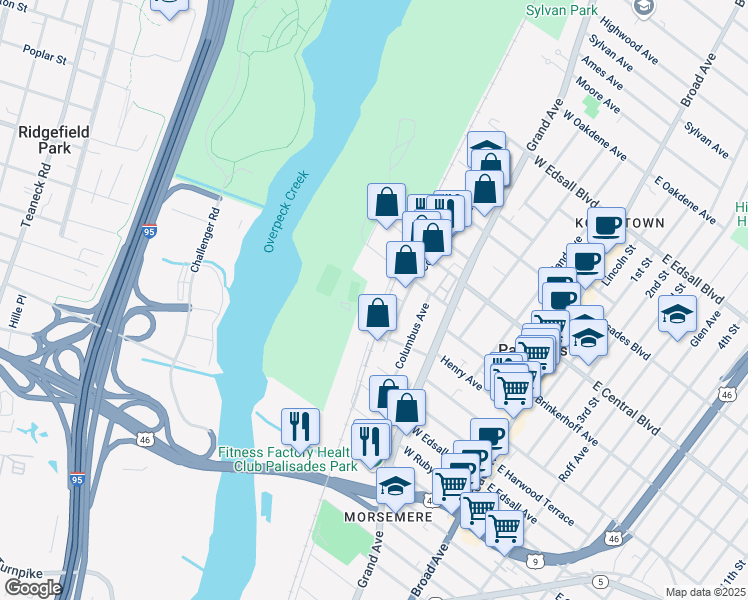 map of restaurants, bars, coffee shops, grocery stores, and more near 150 Roosevelt Pl in Palisades Park