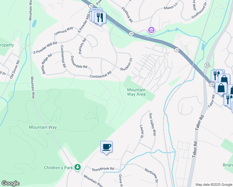map of restaurants, bars, coffee shops, grocery stores, and more near 18 Emerson Road in Morris Plains