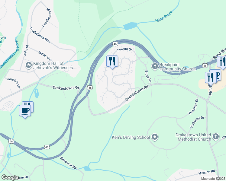 map of restaurants, bars, coffee shops, grocery stores, and more near 50 Winding Hill Drive in Hackettstown