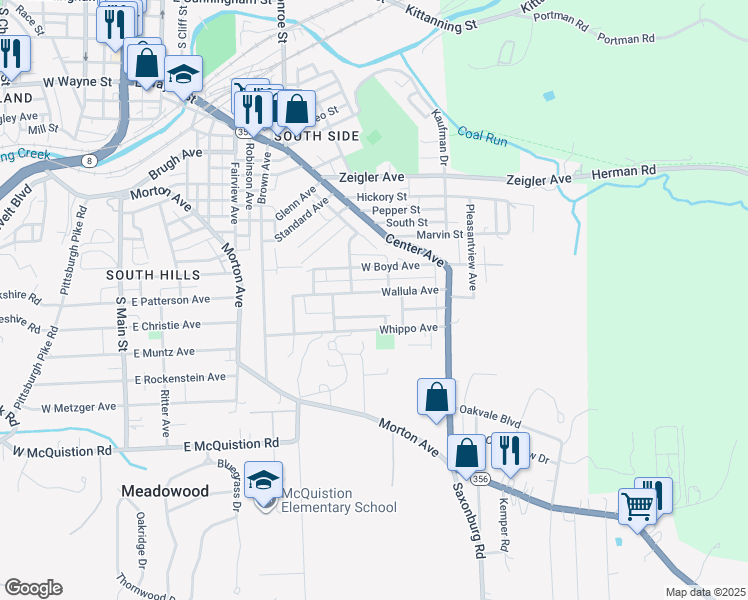 map of restaurants, bars, coffee shops, grocery stores, and more near 202 Wiltshire Avenue in Butler