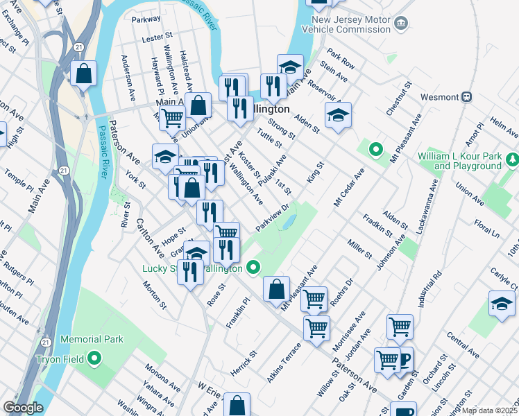 map of restaurants, bars, coffee shops, grocery stores, and more near 308 Hayward Place in Wallington