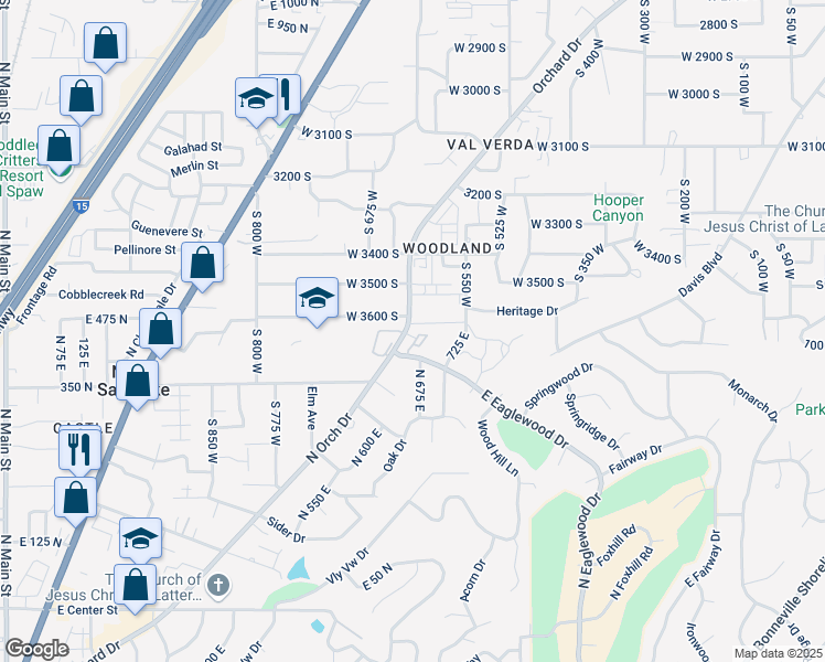 map of restaurants, bars, coffee shops, grocery stores, and more near 665 East Eaglewood Drive in North Salt Lake