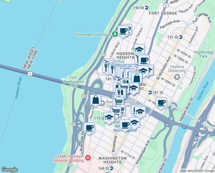 map of restaurants, bars, coffee shops, grocery stores, and more near in New York