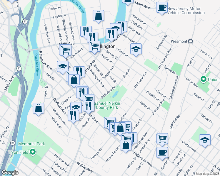 map of restaurants, bars, coffee shops, grocery stores, and more near 314 Wallington Avenue in Wallington