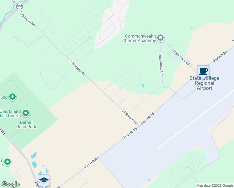 map of restaurants, bars, coffee shops, grocery stores, and more near 537-579 South Fillmore Road in State College