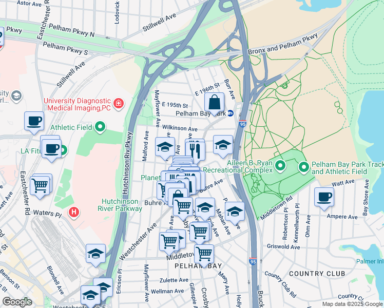 map of restaurants, bars, coffee shops, grocery stores, and more near 1928 Hobart Avenue in The Bronx