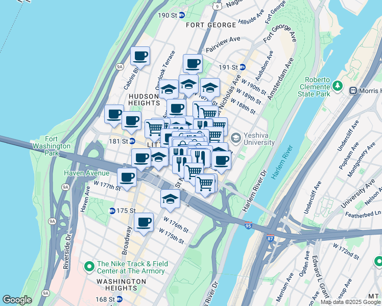 map of restaurants, bars, coffee shops, grocery stores, and more near in New York