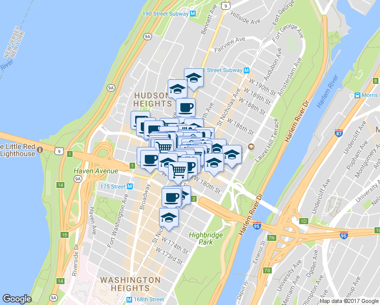 map of restaurants, bars, coffee shops, grocery stores, and more near in New York