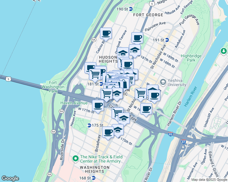 map of restaurants, bars, coffee shops, grocery stores, and more near in New York