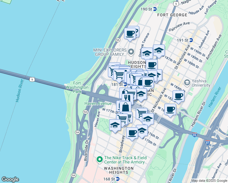 map of restaurants, bars, coffee shops, grocery stores, and more near in New York