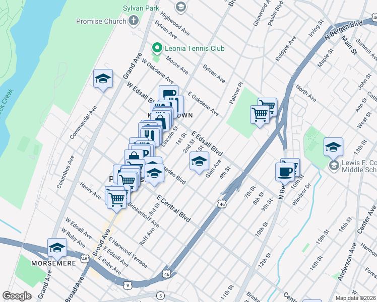 map of restaurants, bars, coffee shops, grocery stores, and more near 428 2nd Street in Palisades Park