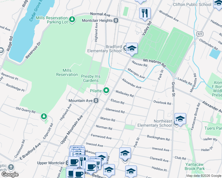 map of restaurants, bars, coffee shops, grocery stores, and more near 50 Belden Place in Montclair