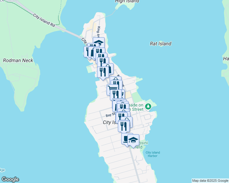 map of restaurants, bars, coffee shops, grocery stores, and more near 108 Ditmars Street in The Bronx