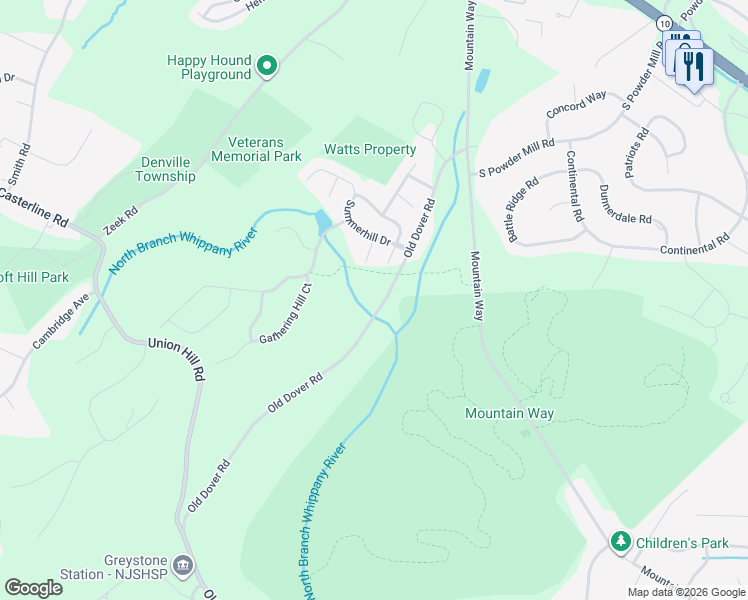 map of restaurants, bars, coffee shops, grocery stores, and more near 560 Old Dover Road in Morris Plains