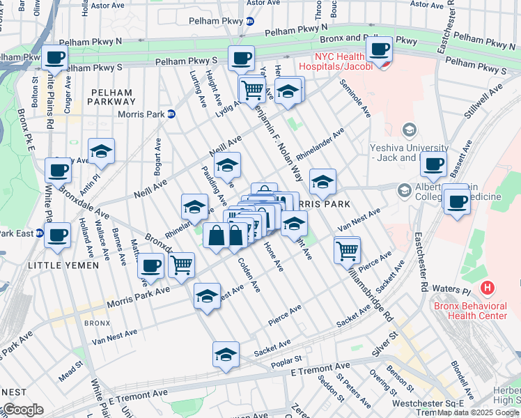 map of restaurants, bars, coffee shops, grocery stores, and more near 1837 Lurting Avenue in Bronx