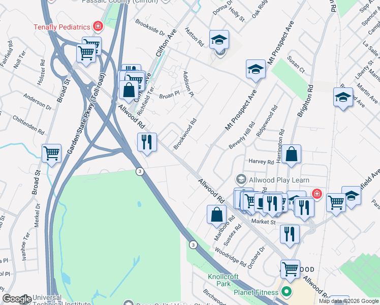 map of restaurants, bars, coffee shops, grocery stores, and more near 596 Mount Prospect Avenue in Clifton